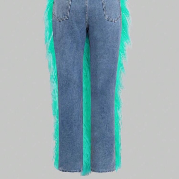 SHEIN Turquoise Faux Fur Wide Leg Pants - Picture 3 of 5